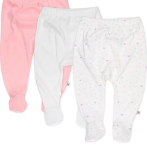 Cotton Honest Set of Three Baby Footed Pants - Pink and White